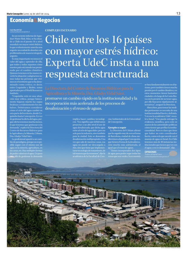 Imagen: diario Concepción sobre crisis hídrica