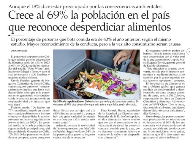 Crece al 69% la población en el país que reconoce desperdiciar alimentos