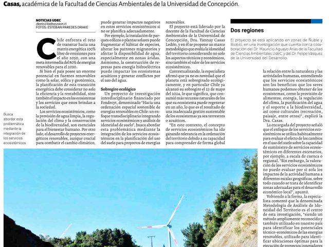 Proyecto colaborativo UdeC aborda la ordenación espacial sostenible de energías renovables